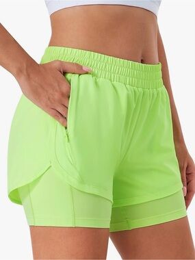 Stelle Light Lime Green Layered Running Athletic Shorts – Size Medium